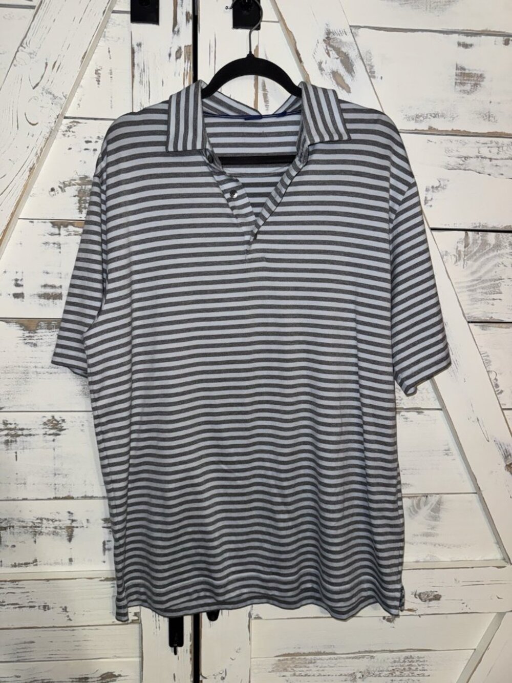 FootJoy FJ 1857 Men’s Blue Gray Striped Golf Polo Shirt Short Sleeve Size Large